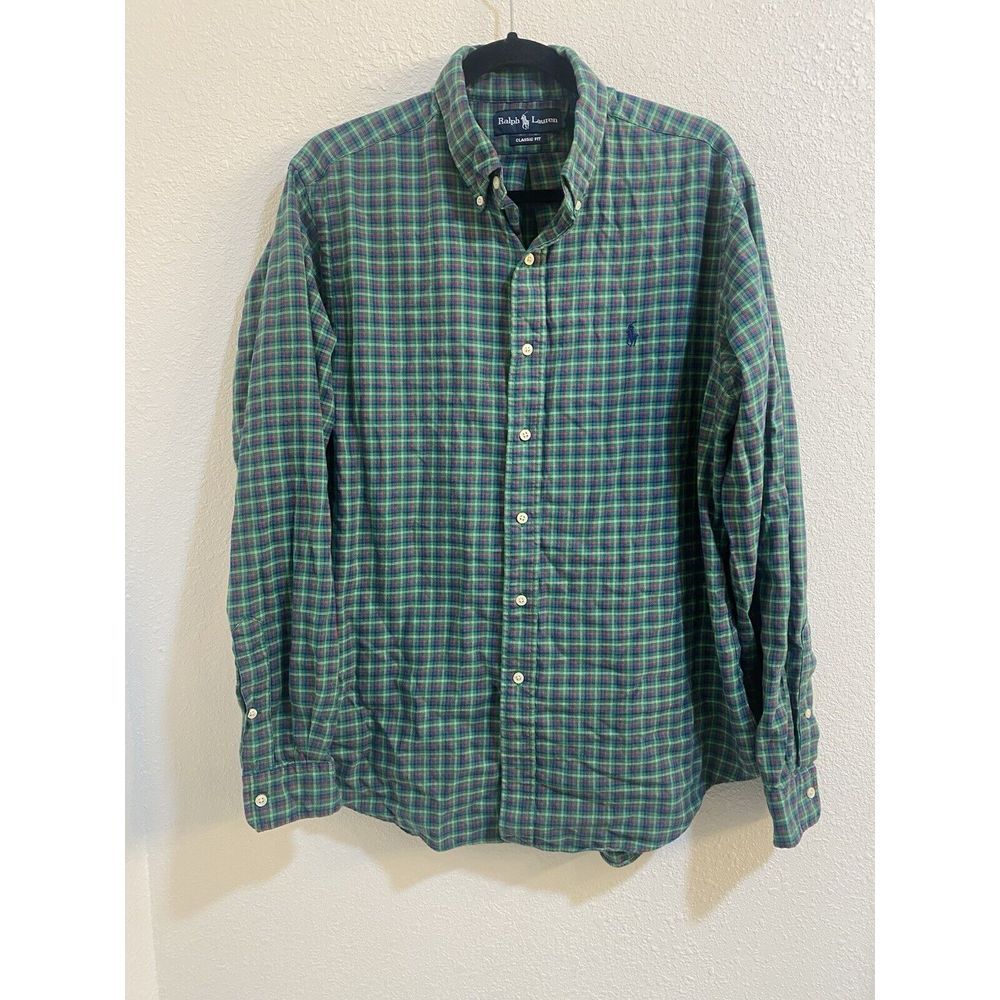 Polo Ralph Lauren Large‎ Plaid Long Sleeve Button Classic Fit Green Red Blue